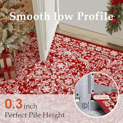 Red Christmas Area Rug 8x10 Reindeer Non Slip Washable Holiday Carpet - Reindeer | Red / 8' x 10'
