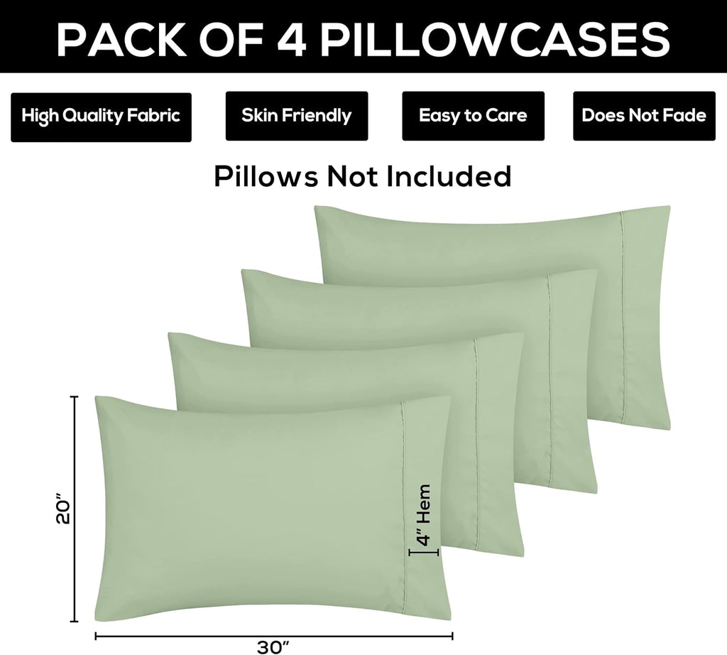 Utopia Bedding Queen Pillow Cases - Soft Brushed Microfiber - Pack of 4 | Fade Resistant 20 X 30 Inches (Sage)