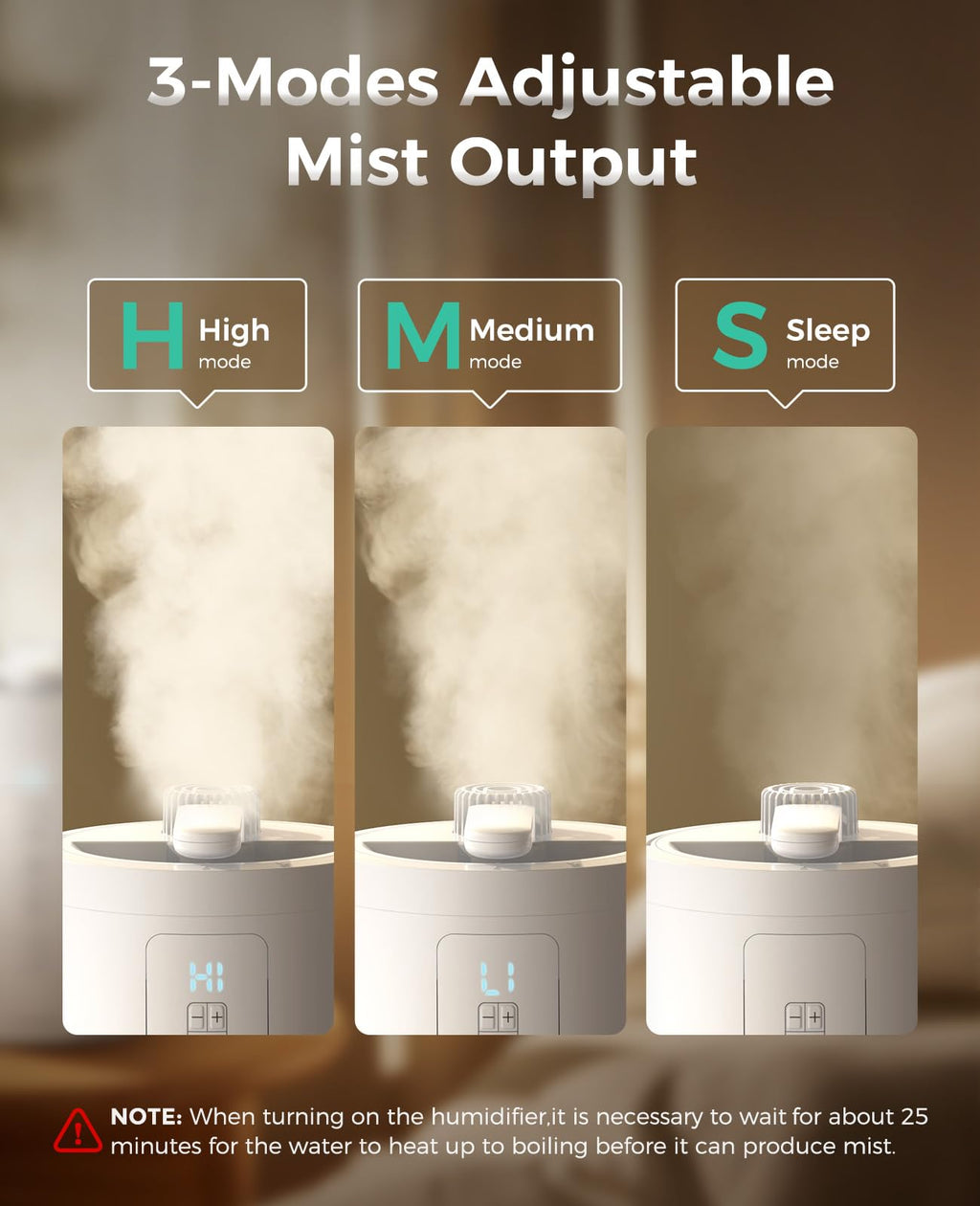 3L Stainless Steel Humidifier for Bedroom, Warm Mist Humidifiers Easy Clean, Steam Humidifier for Living Room, Whisper-Quiet and Filterless, with Sleep Mode and Timer, Auto-off Setting