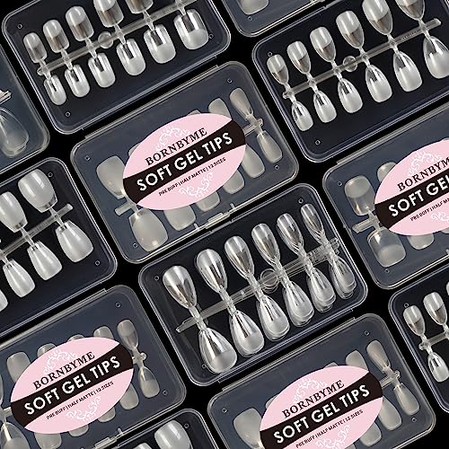 BORNBYME Short Square Soft Gel Nail Tips 120PCS Pre-Buffed Full Cover