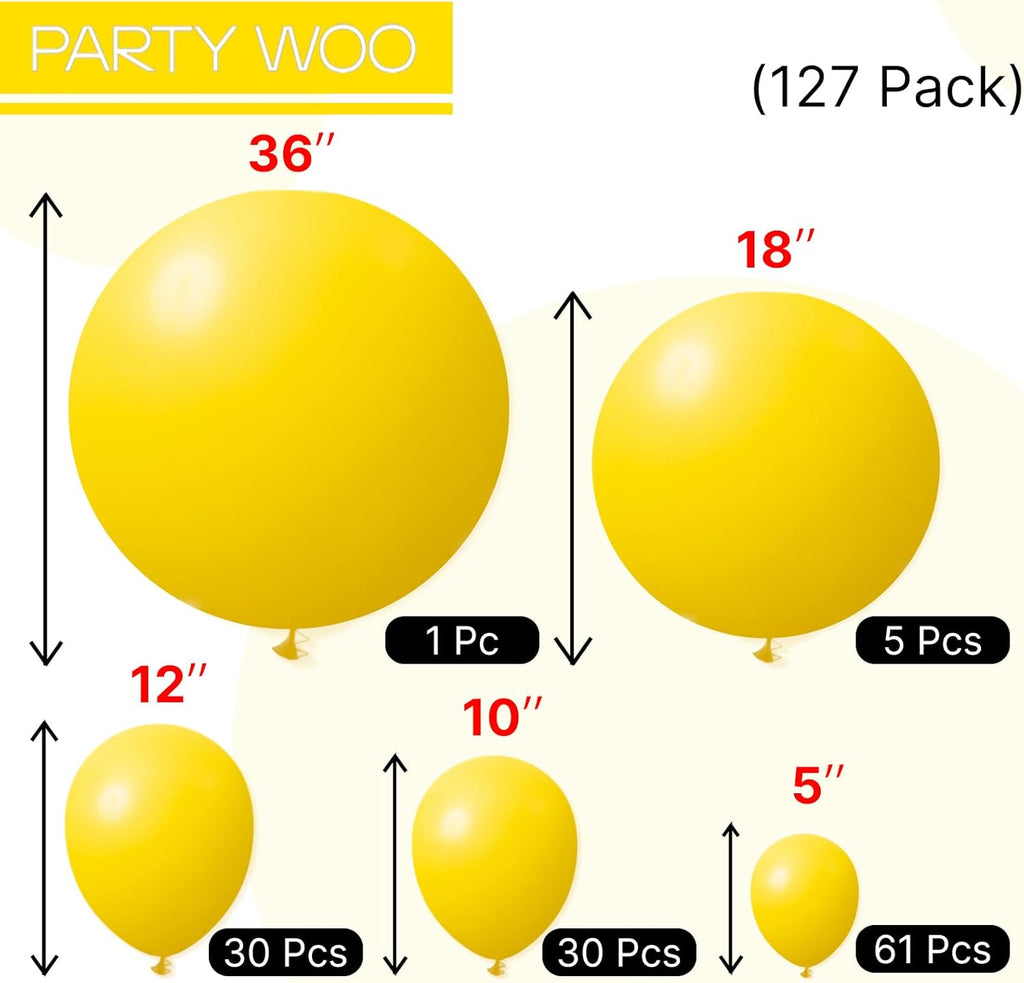 PartyWoo Yellow Balloons - 127-Piece Matte Latex Balloon Arch Kit for Easter & Birthday Celebrations | 5-18 Inch Sizes