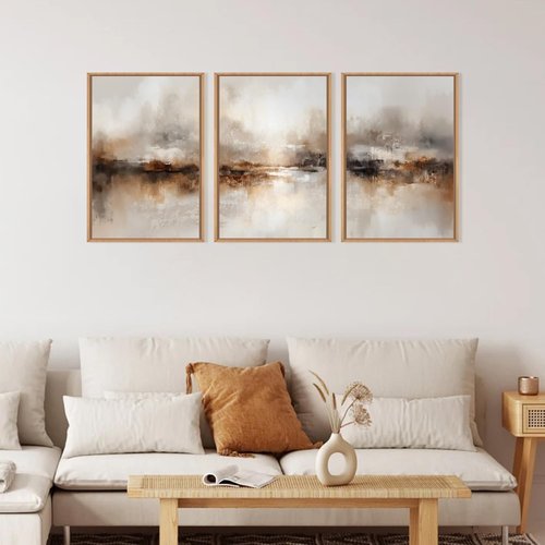 Large Abstract Brown Pastel Canvas Wall Art | Modern Brush Stroke Painting - 24"x36" for Living Room, Bedroom, Office