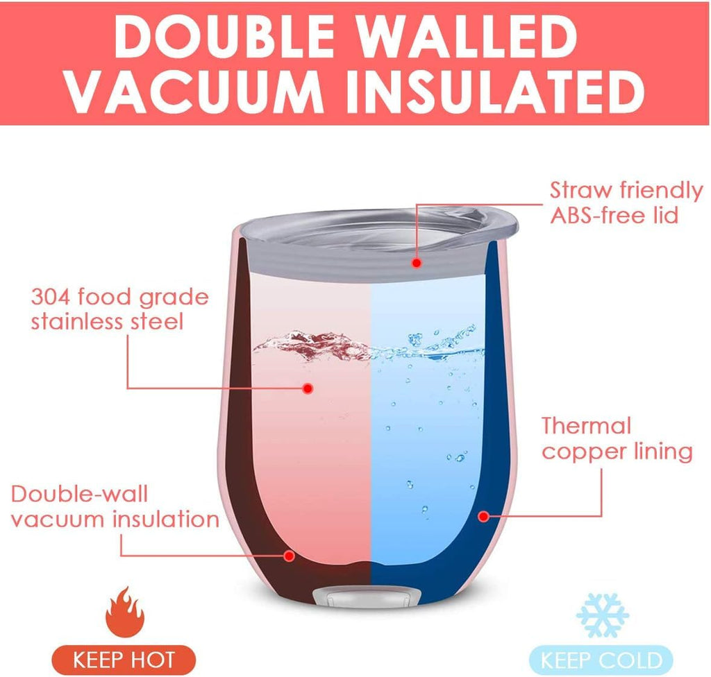 Deitybless 12oz Wine Tumbler with Lid With straw Stainless Steel Wine Tumbler Cups Double Wall Vacuum Insulated Travel Mugs Stemless Cup 16 Pack