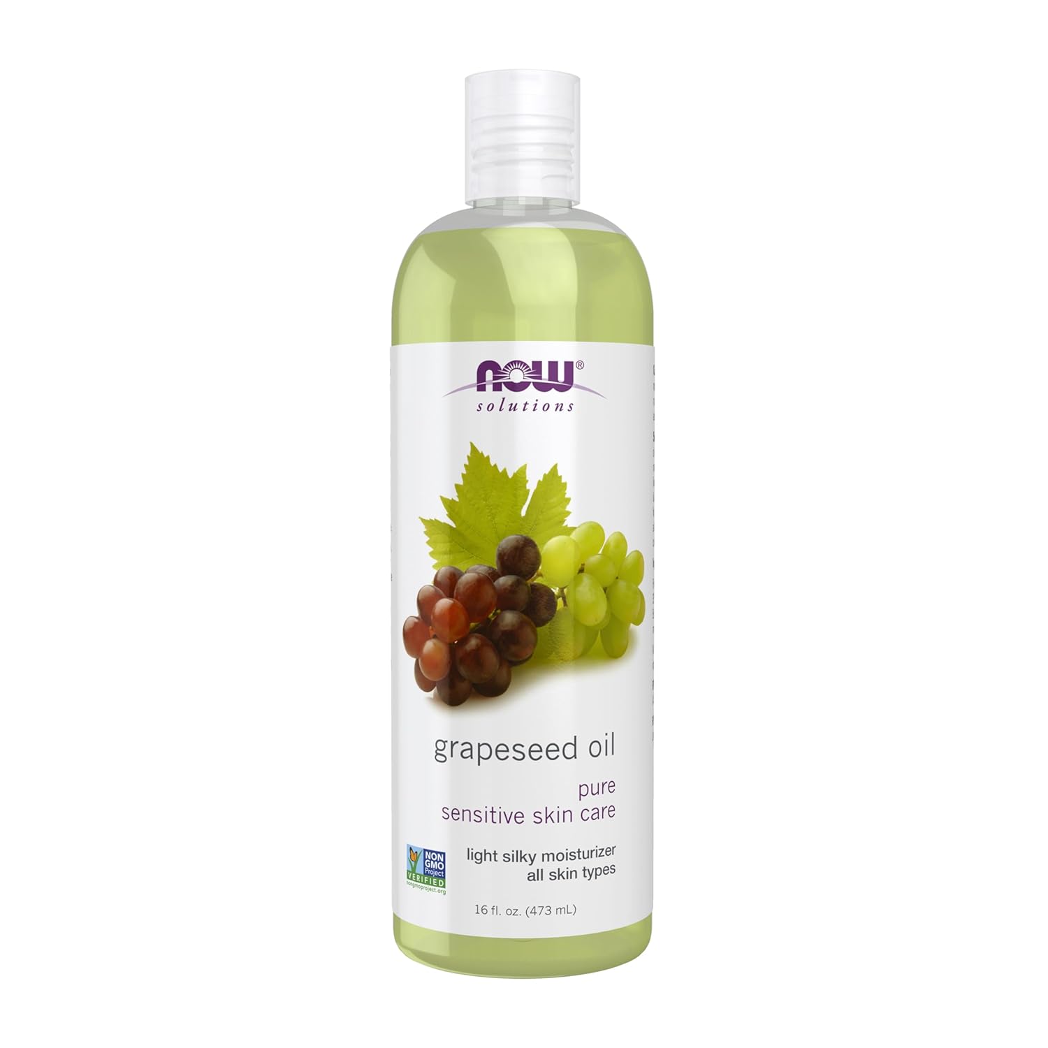 NOW Foods Solutions Grapeseed Oil - Light Silky Moisturizer for Sensitive Skin | 16-Ounce