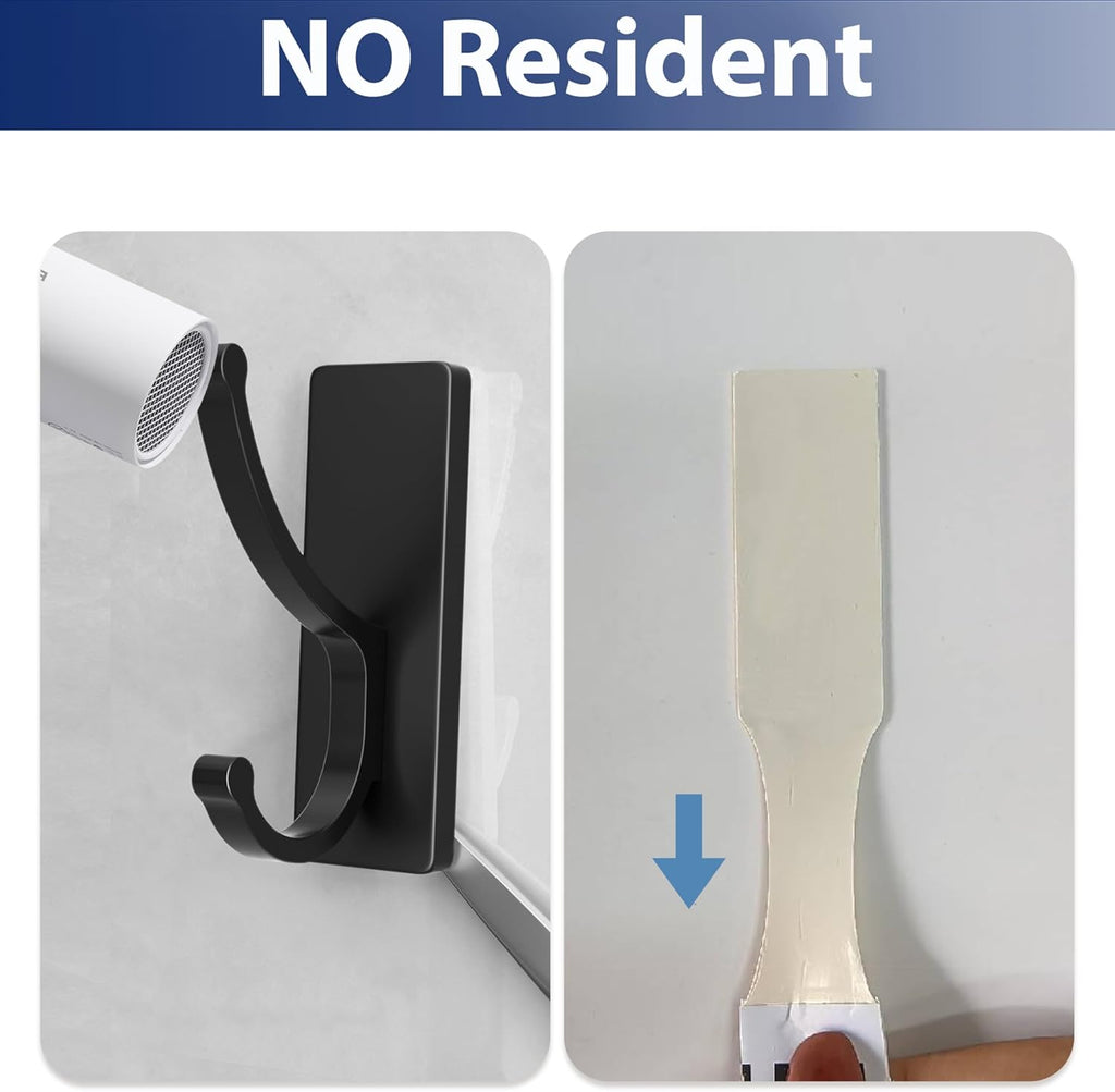 Pickpiff Adhesive Wall Hooks - Heavy Duty, No Residue, Easy to Remove | 4 Pack Black