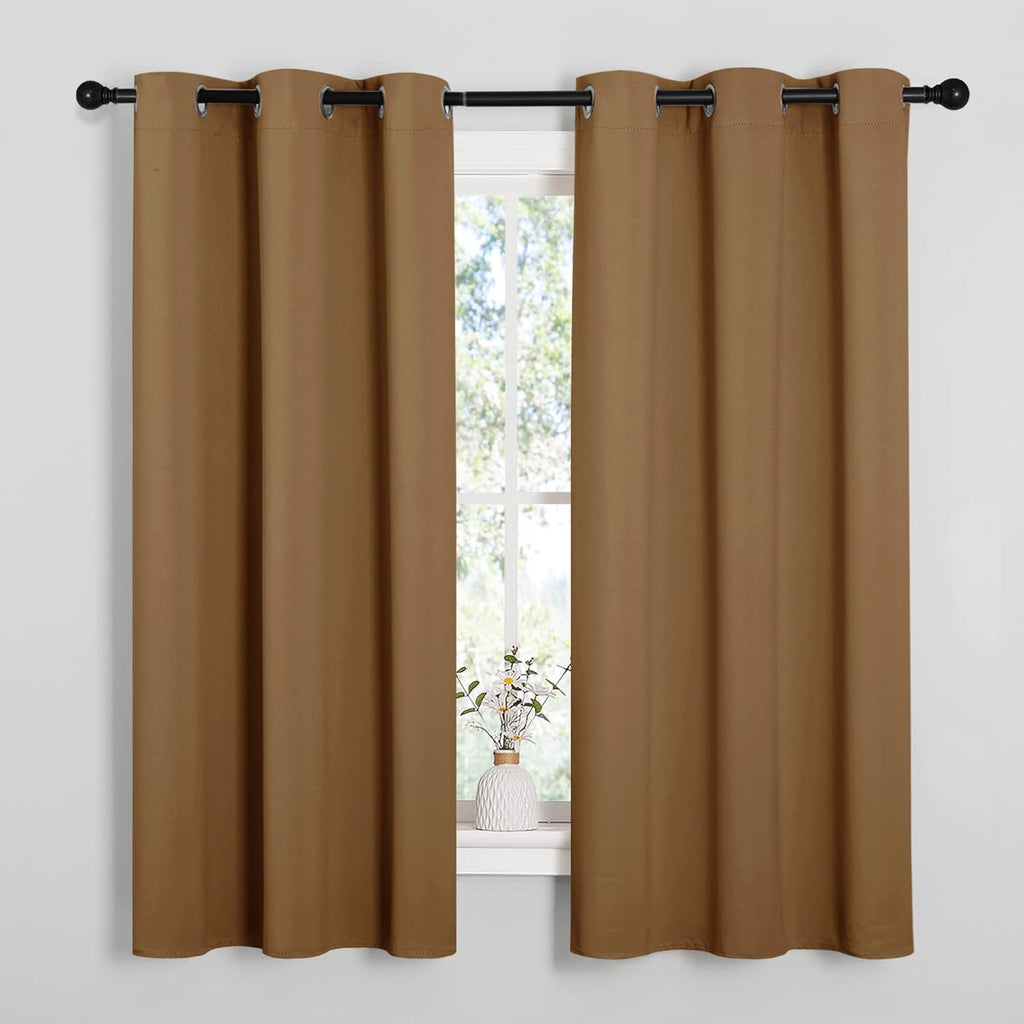 NICETOWN Blackout Curtains - Noise Reducing & Draft Blocking | 63-Inch Length, 2 Panels in Gold Brown