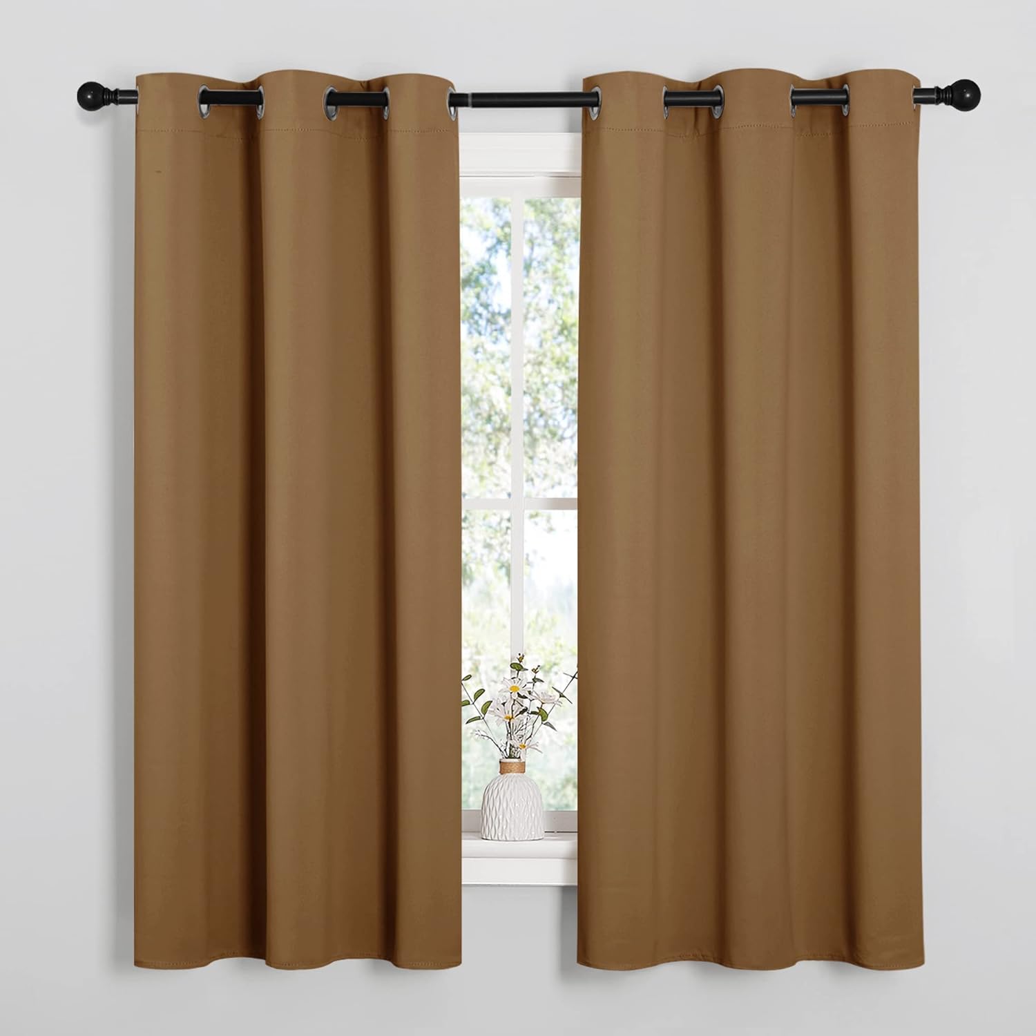 NICETOWN Blackout Curtains - Noise Reducing & Draft Blocking | 63-Inch Length, 2 Panels in Gold Brown