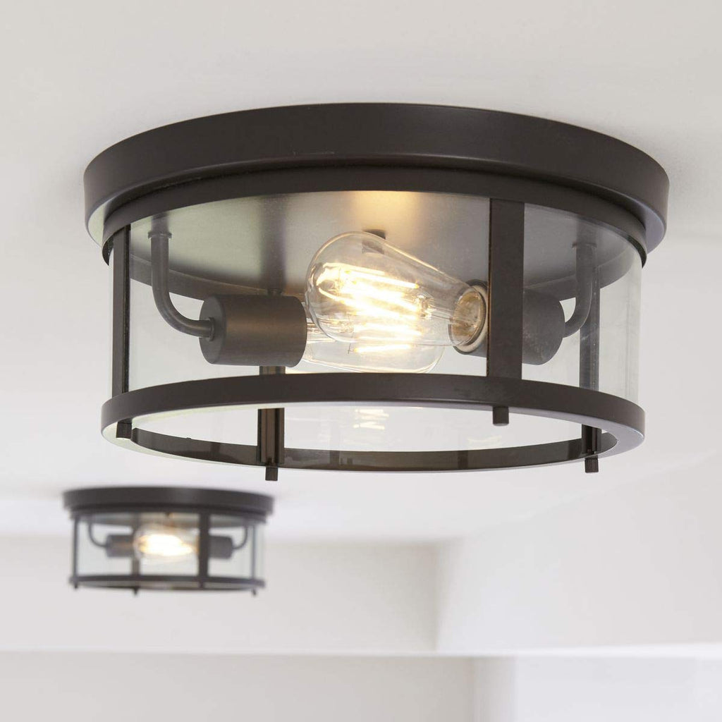 Progress Lighting Gunther Collection 2-Light Clear Glass Farmhouse Outdoor Flush Mount Light Antique Bronze, 5.75x12.63x12.63