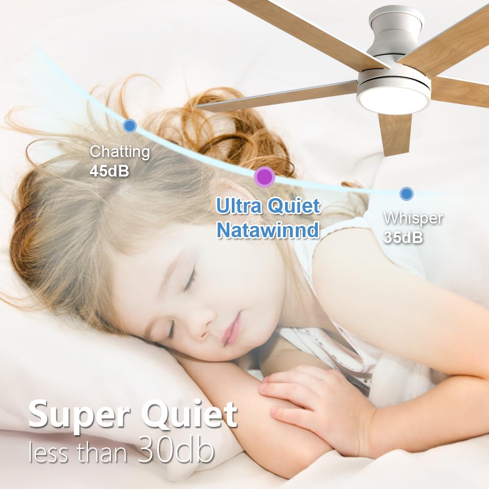 natawinnd 42 inch flush mount ceiling fan with light and Remote Control.5 Blade black ceiling fan flush mount,6 speed Quiet Reversible DC Motor,Low Profile Ceiling Fans for Living Room Bedroom