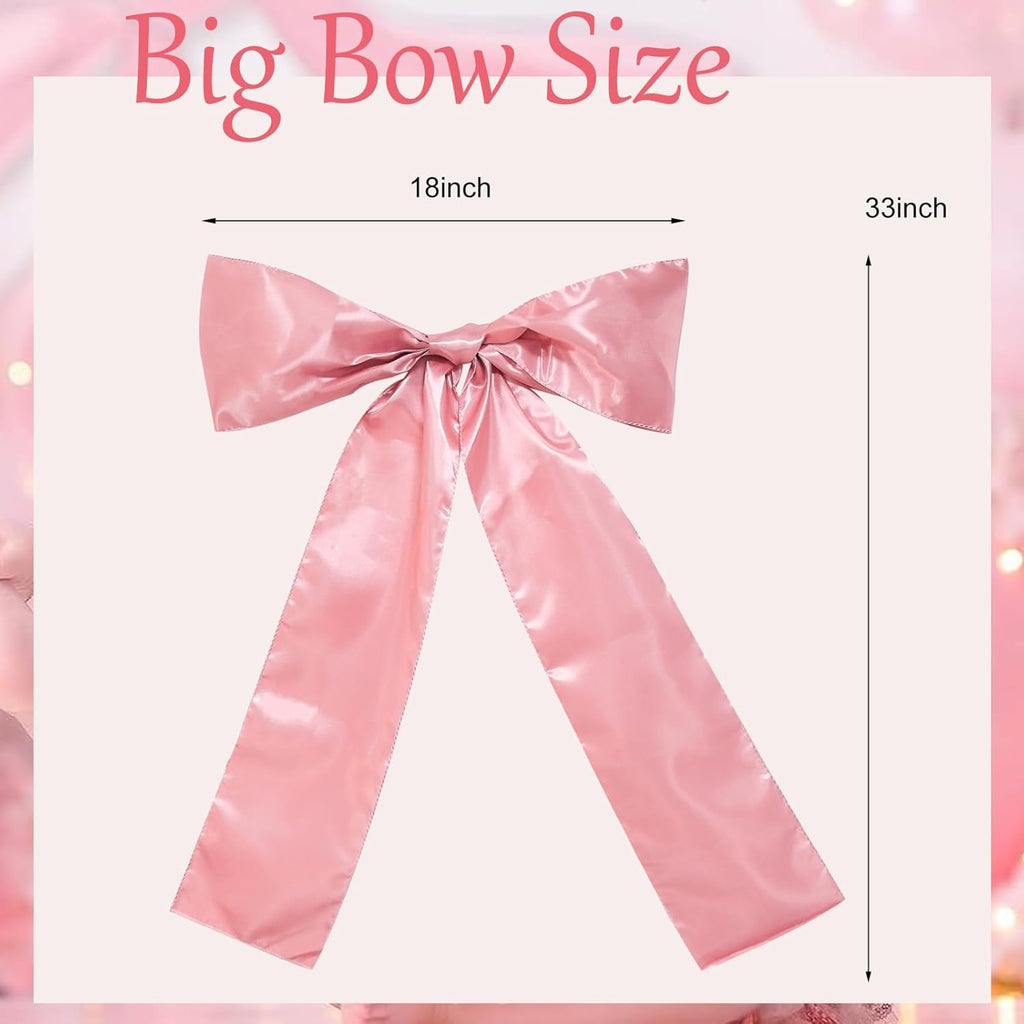 Skiennix Large Pink Bow Party Decor - 18 x 33 Inches Giant Ribbon for Birthday & Bridal Showers
