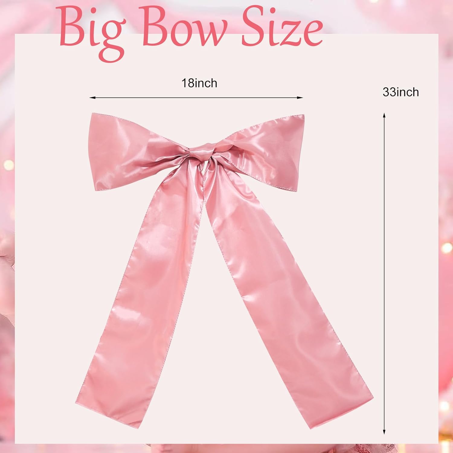 Skiennix Large Pink Bow Party Decor - 18 x 33 Inches Giant Ribbon for Birthday & Bridal Showers