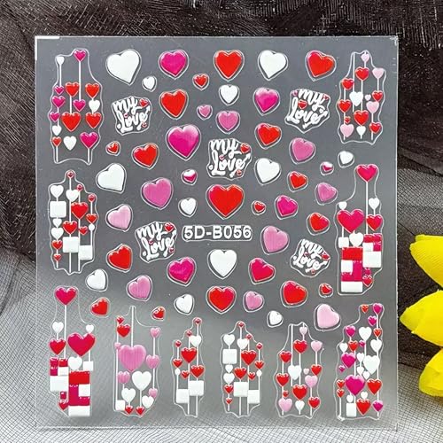 Valentine's Day 5D Nail Stickers - Red & Pink Heart Nail Decals