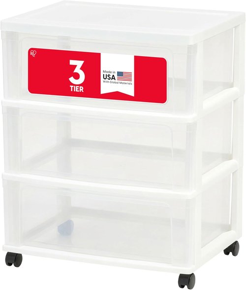IRIS USA Rolling Drawer Storage Organizer Cart - 3 Spacious Drawers with Wheels | White for Crafts & More