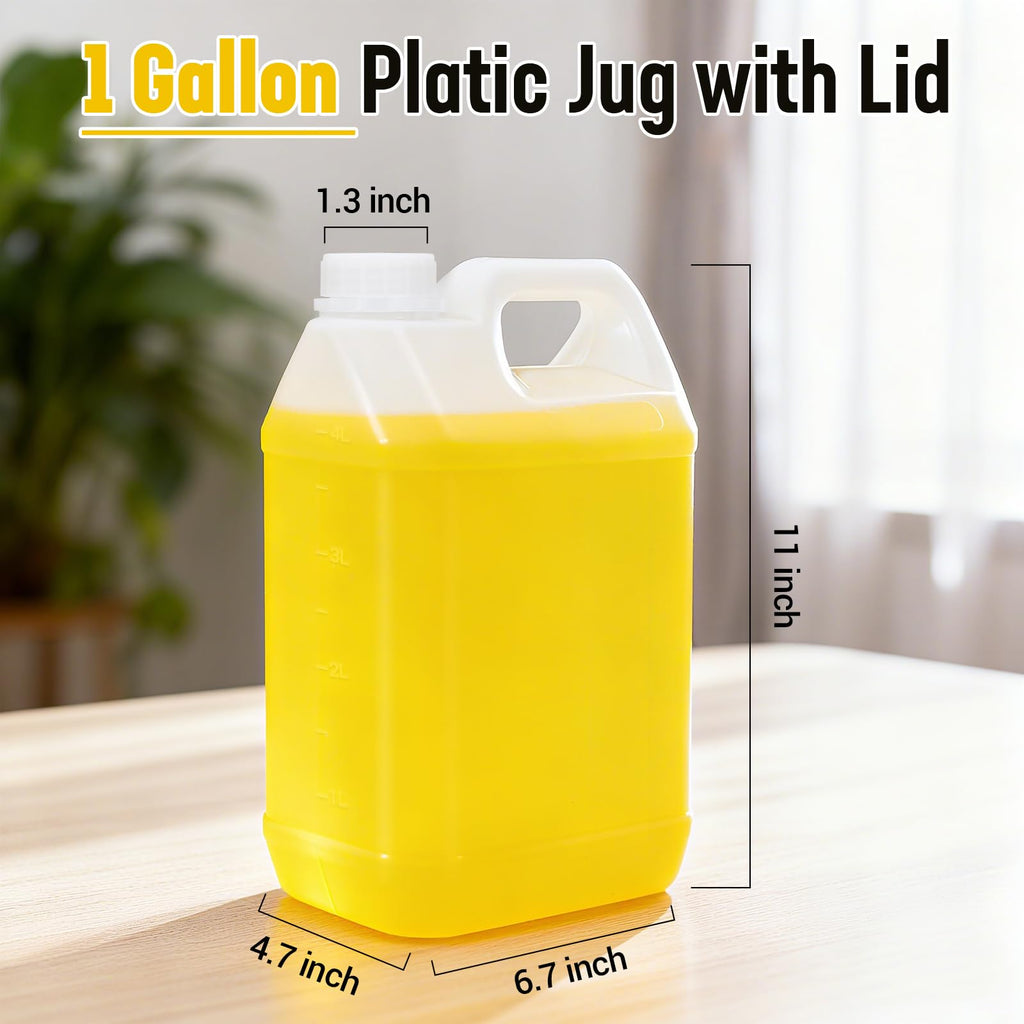 DEMORA 1 Gallon Water Jug, Water Oil Storage Containers Graduated Heavy Duty Liquid Containers with Lids for Kitchen Automotive Travel, Easy to Carry, Food Grade HDPE, BPA Free (Translucent, 2 Pcs)