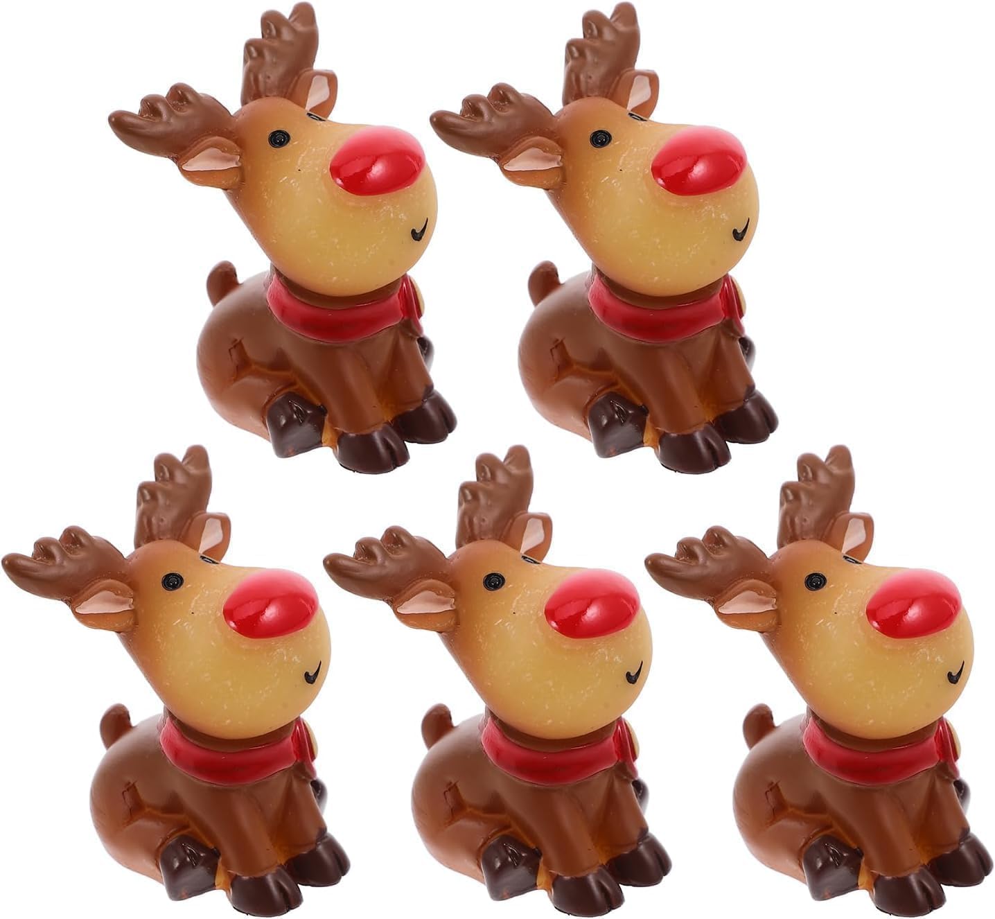 Skiennix Mini Reindeer Figurines - 5pcs Cute Resin Deer Ornaments for Christmas Crafts & Home Decor