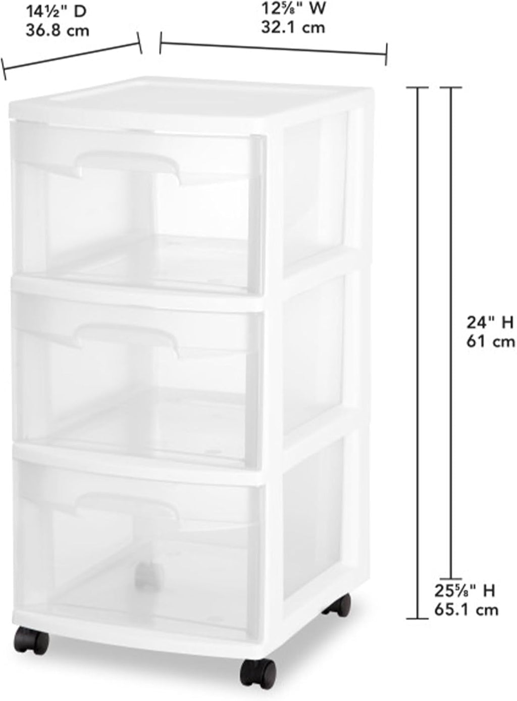 Sterilite 4 Pack Plastic Storage Organizer - 3 Drawer Rolling Bin Cart for Closet Organization | White
