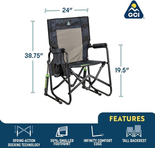 GCI Outdoor Stowaway Rocker - Portable Folding Chair in Stealth Camo for Camping & Relaxation