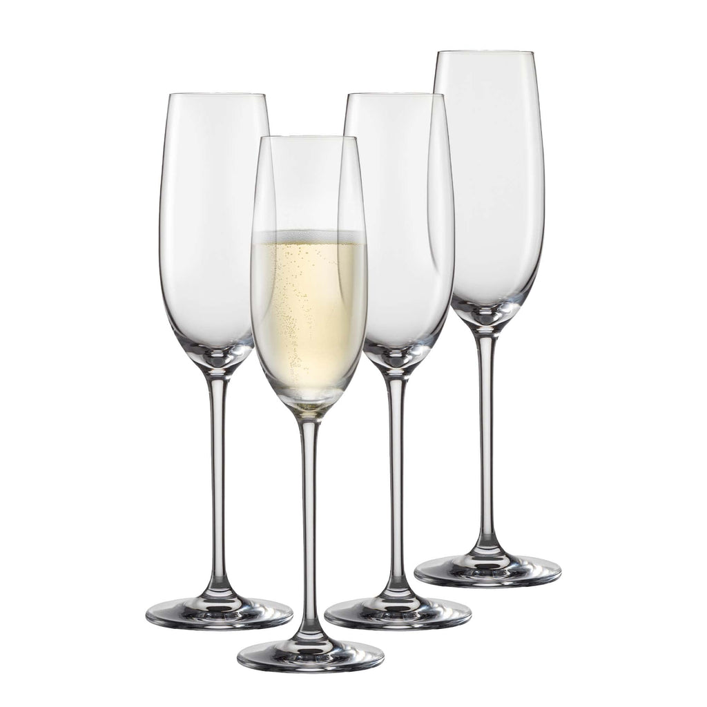 Schott Zwiesel Vinos Champagne Glasses (Set of 4), Graceful Champagne Glasses with Moussing Point, Dishwasher Safe Tritan Crystal Glasses, Made in Germany (Item No. 130010), Crystal