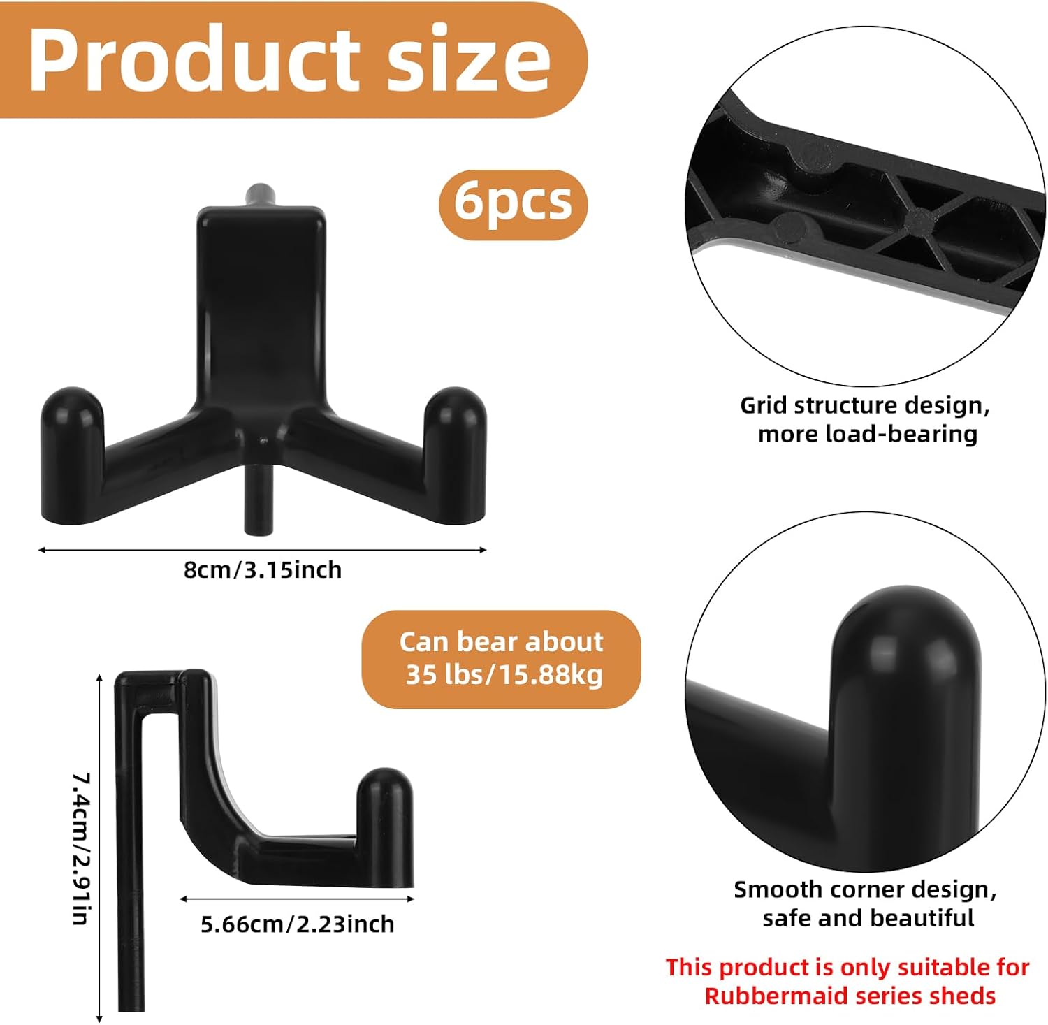 Rubbermaid FastTrack 6-Piece Shed Hooks - Multi-Purpose Organizer for Garage Tools & Sports Equipment