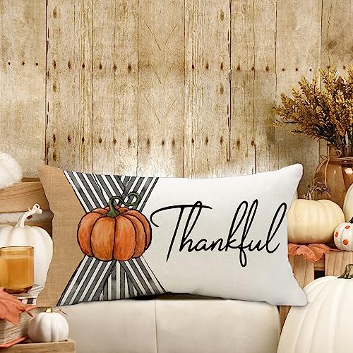 Thanksgiving Pumpkin Pillow Cover 12x20 - Farmhouse Autumn Decor