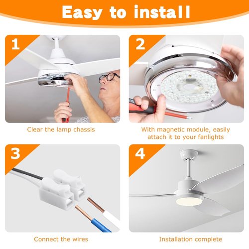 HKZTUY 18W 4.9-Inch Ceiling Fan LED Light Replacement, Dimmable LED Retrofit Panel with 3 Color Temperatures (3000K/4000K/5000K), Energy Efficient for Living Room, Bedroom, Office - for Homeowners