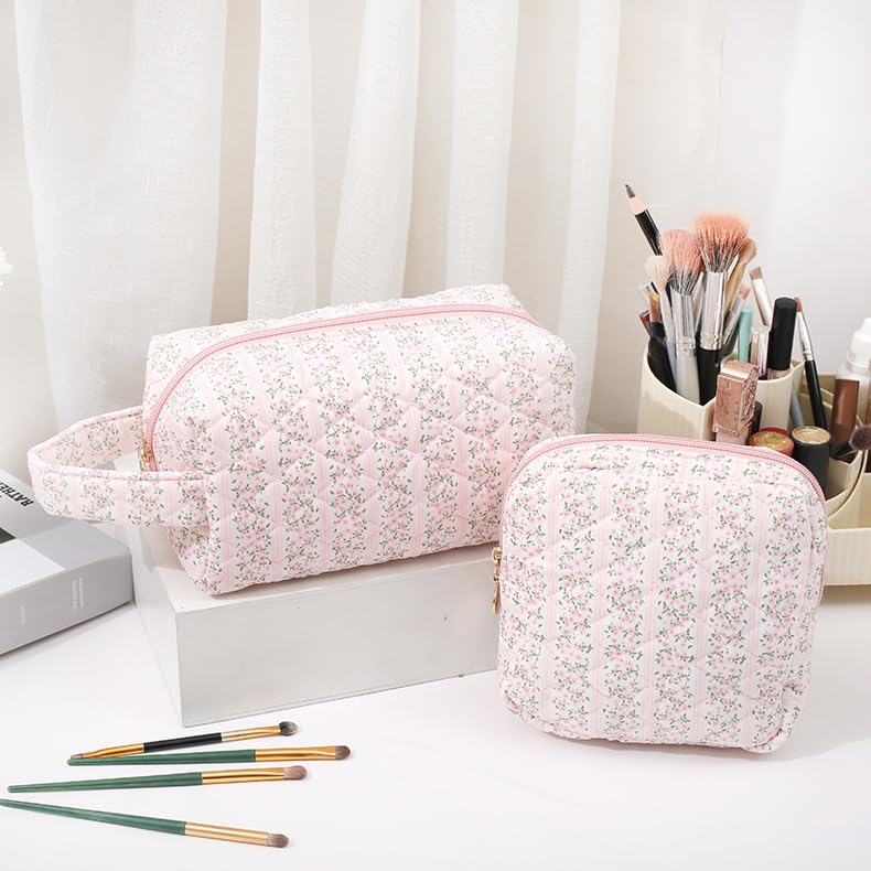 Leisofter Floral Makeup Bag, Cute Large Cosmetic Toiletry Organizer