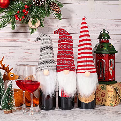 Honeydak 16 Pcs Christmas Gnome Wine Bottle Covers Knit Hat Party Decor