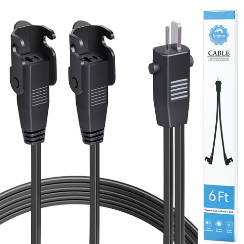 6Ft Sopito Recliner Power Y Splitter Cord 2 Pin Electric Recliner Power Cord for Dual Motors, Replacement Part for Limoss OKIN, Lazyboy
