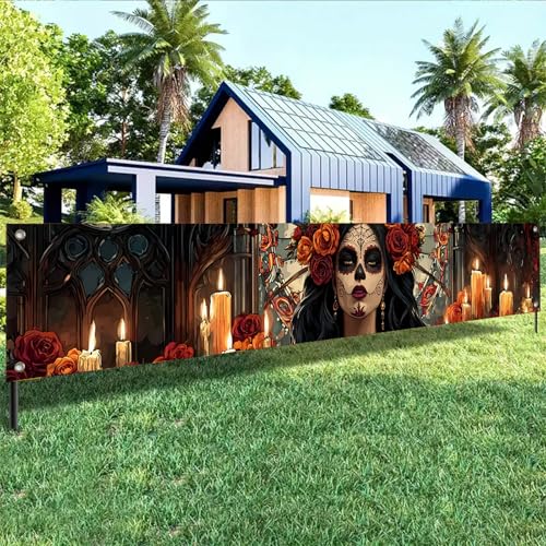 BlissYard Day of the Dead Fence Banner Sugar Skull Decor 118x20 In