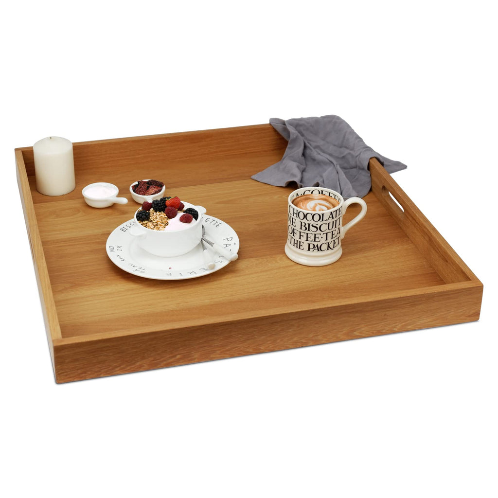 MAGIGO 24 x 24 Inches Large Square Teak Wood Ottoman Tray with Handles, Serve Tea, Coffee Classic Wooden Decorative Serving Tray