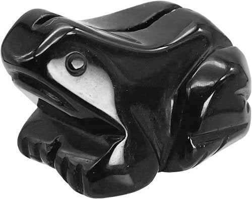 Fekuar Black Obsidian Frog Statue | Healing Crystal Animal Figurine | 1.5-Inch Pocket Decor