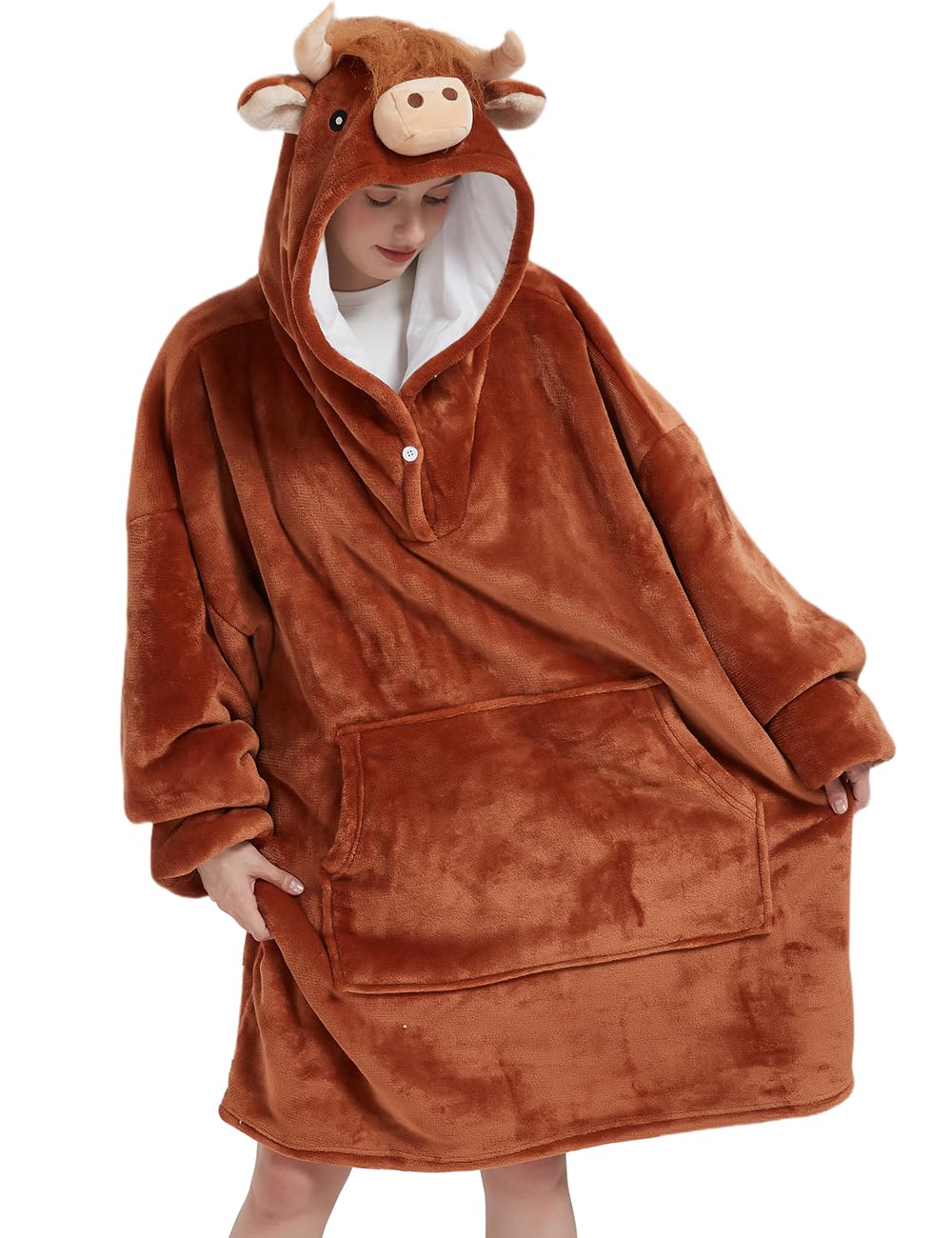 NAFLEAP Blanket Hoodie Women Wearable Blanket Adult Oversized Fleece Sherpa Christmas Sweatshirt Gift for Women, Brown cow adult