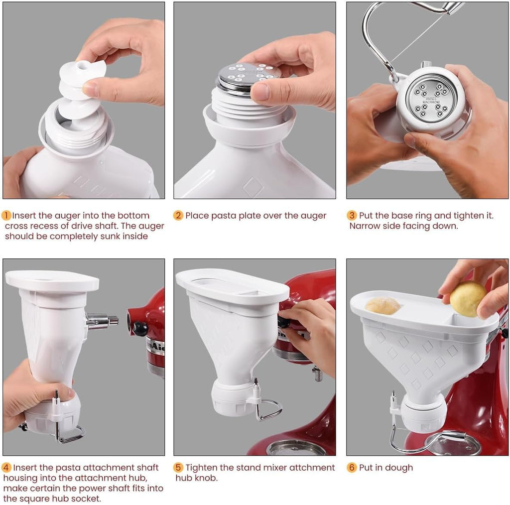Kainasch 6-Piece Pasta Maker Attachment for KitchenAid Stand Mixer, Heavy Duty Homemade Pasta Press with Dual Feed Ports, Includes 6 Shaping Discs, Dishwasher Safe & Easy Clean Accessories
