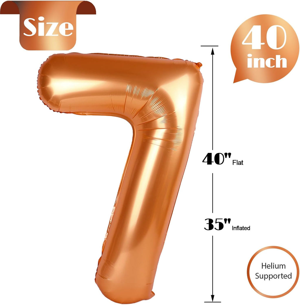 Orange Number 7 Balloon - 40 Inch Giant Foil Balloon for 7th Birthday Party Decorations