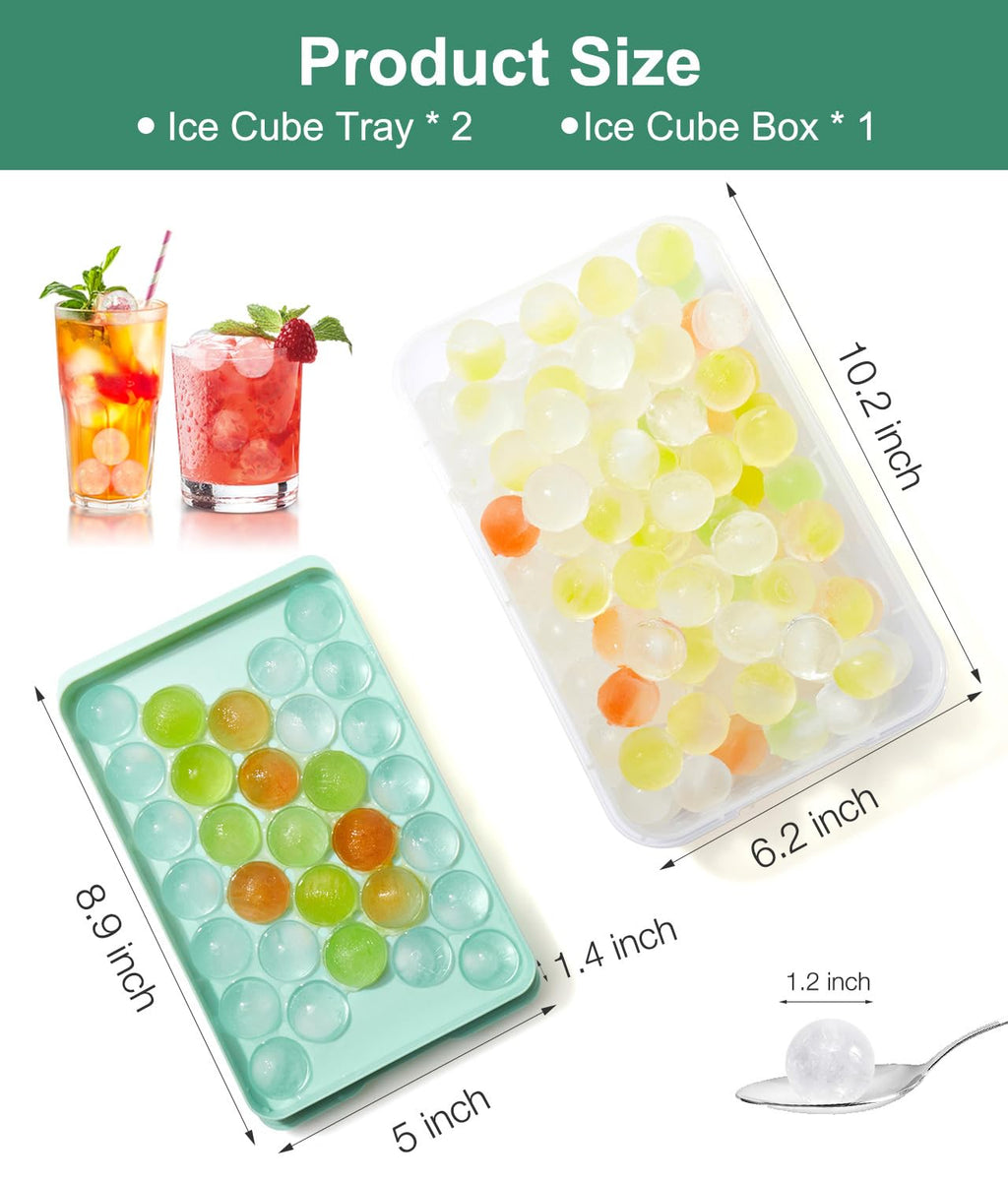 Round Ice Cube Trays with Lid and Bin (2-Pack) - Ice Trays for Freezer,BPA-Free Stackable Ice Ball Maker Mold for Freezer, Makes 62 Ice Balls for Cocktails, Whiskey, Coffee & Parties