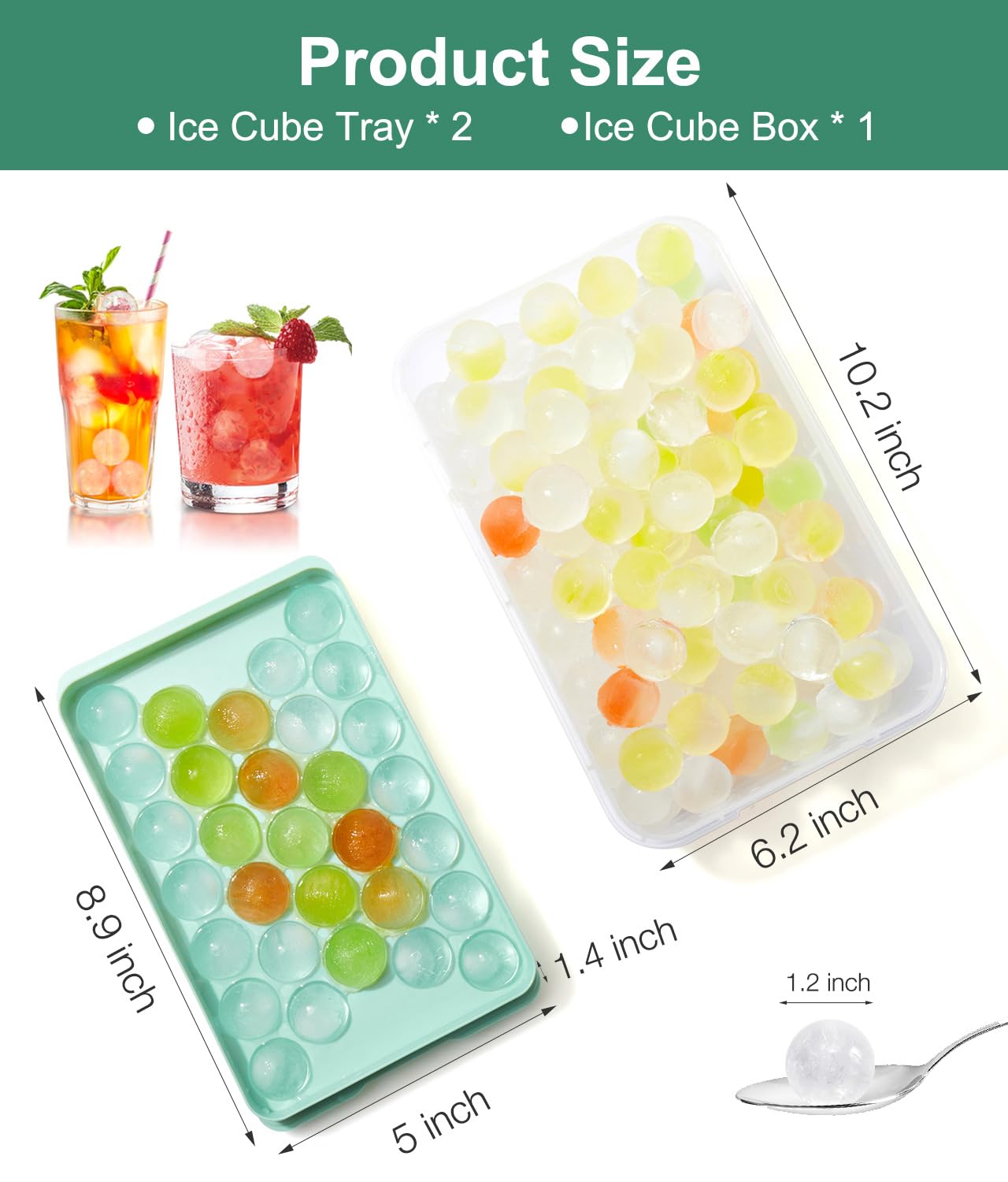 Round Ice Cube Trays with Lid and Bin (2-Pack) - Ice Trays for Freezer,BPA-Free Stackable Ice Ball Maker Mold for Freezer, Makes 62 Ice Balls for Cocktails, Whiskey, Coffee & Parties