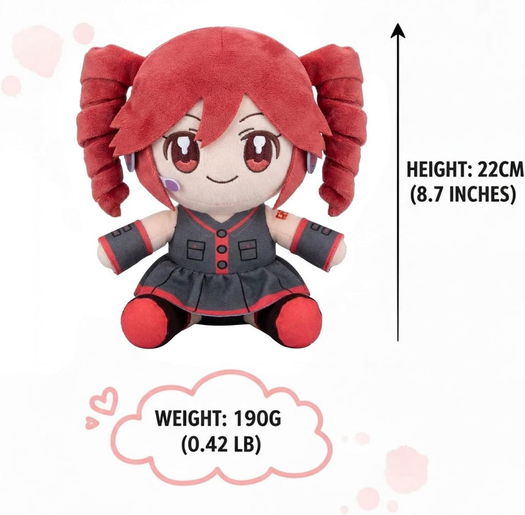 Skiennix Cute Anime Plush | 22cm Twin Tail Girl with 3D Hair | Soft Red & Black Outfit Stuffed Figure