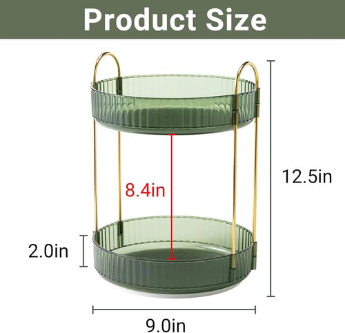 Asayuee 360° Rotating Makeup Organizer - Large Capacity Skincare & Perfume Holder | Green 2-Tier Design