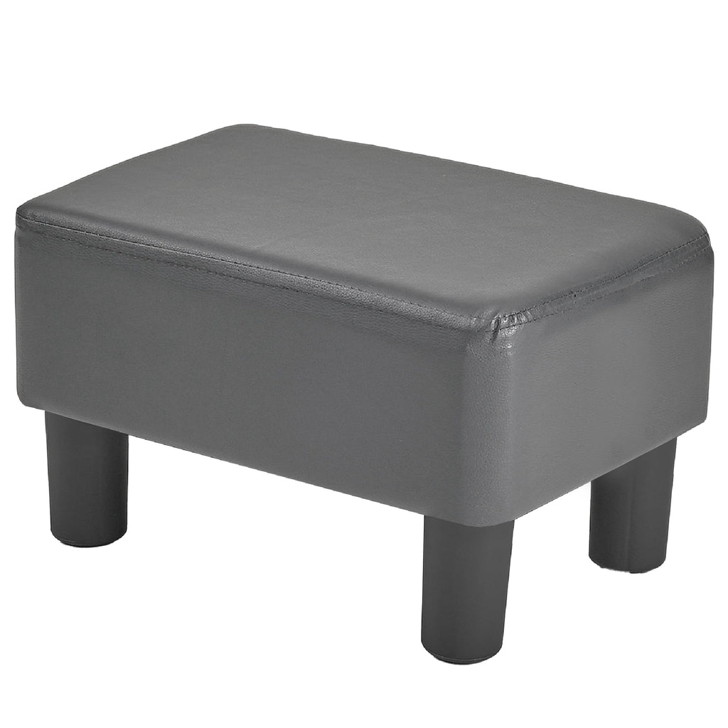 VECELO Small Foot Stool Ottoman, PU Foot Rest with Legs, Rectangle Footrest for Living Room Couch, Gray