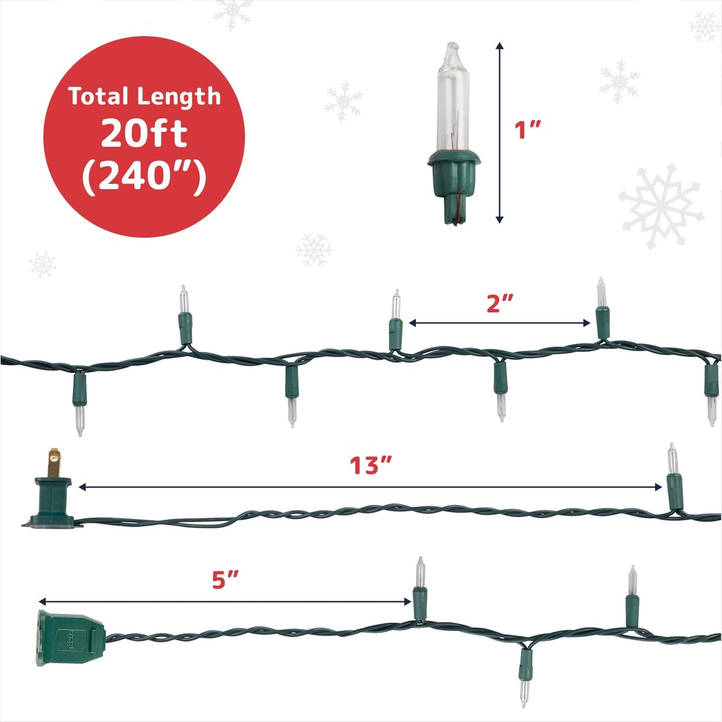 PREXTEX 100 Count Clear Christmas Lights - Ultra Bright 20 ft String Lights for Indoor/Outdoor Use