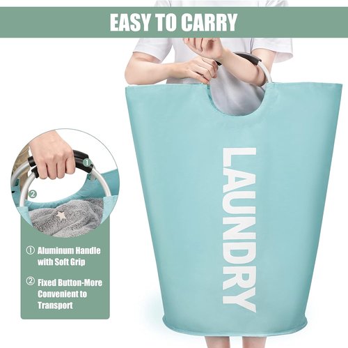 DOKEHOM Large 82L Laundry Basket - Collapsible Freestanding Hamper in Light Blue
