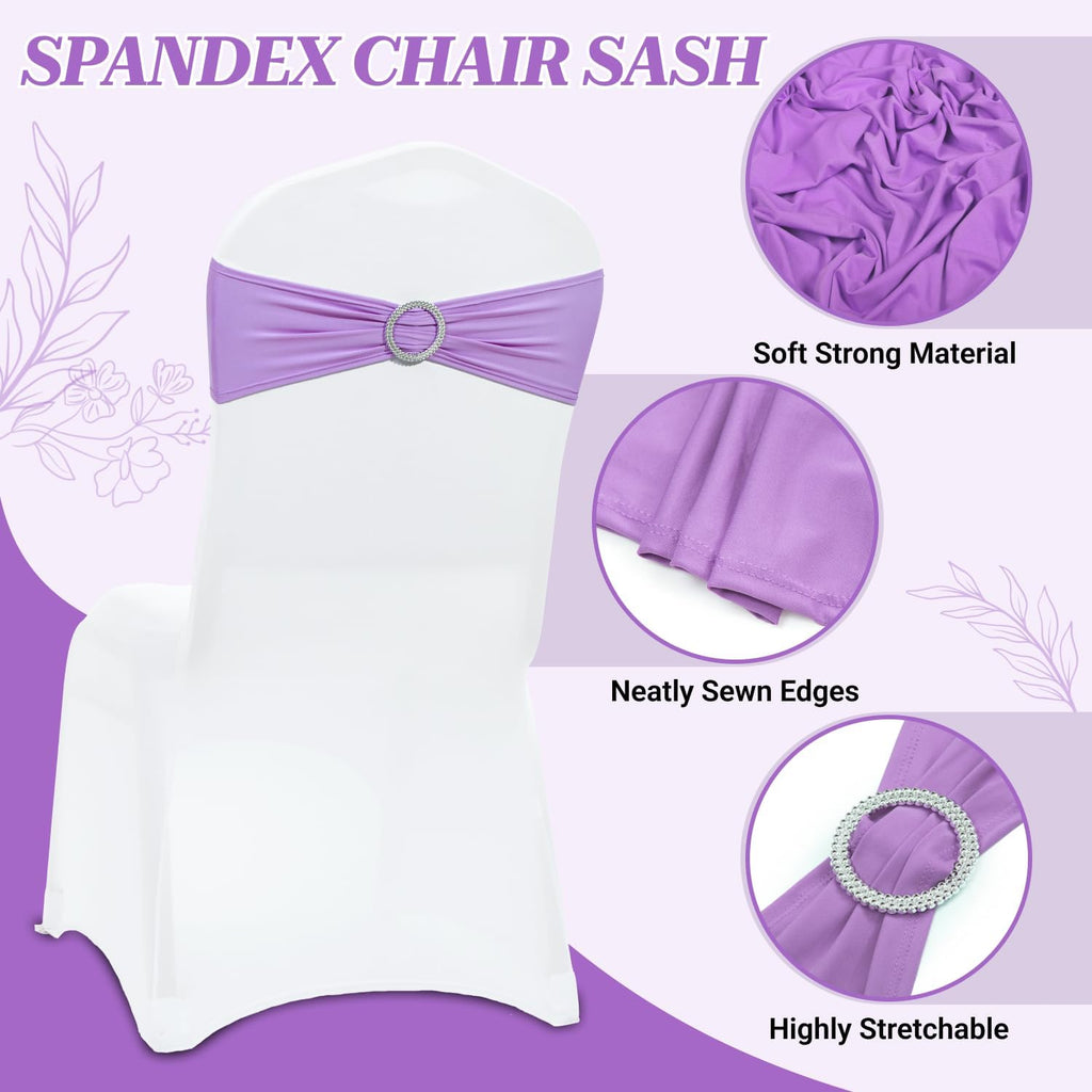 MDS Spandex Chair Sashes - Universal Elastic Stretch Bands with Buckle Slider for Weddings | Lavender, Pack of 150