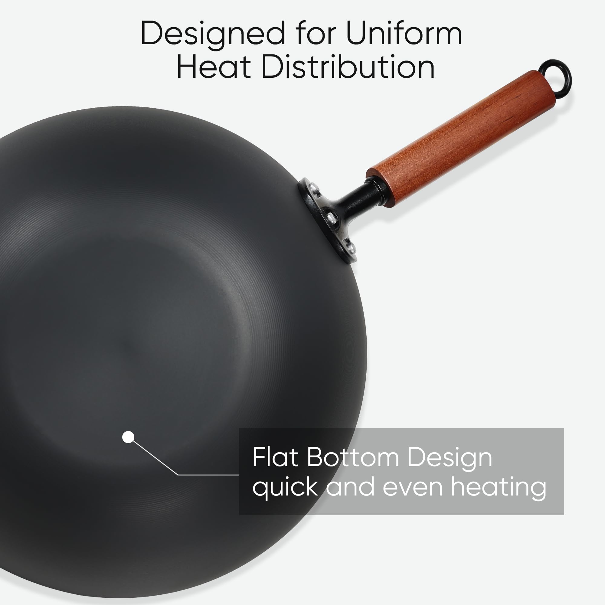 CAROTE 12.5" Carbon Steel Wok Pan, 6.5QT Woks & Stir-fry Pans Nonstick, No Chemical Coated Pre-Seasoned Flat Bottom Wok with Lid for Stir Fry, Chinese Cast Iron Wok Cooking Pan All Stovetop Compatible