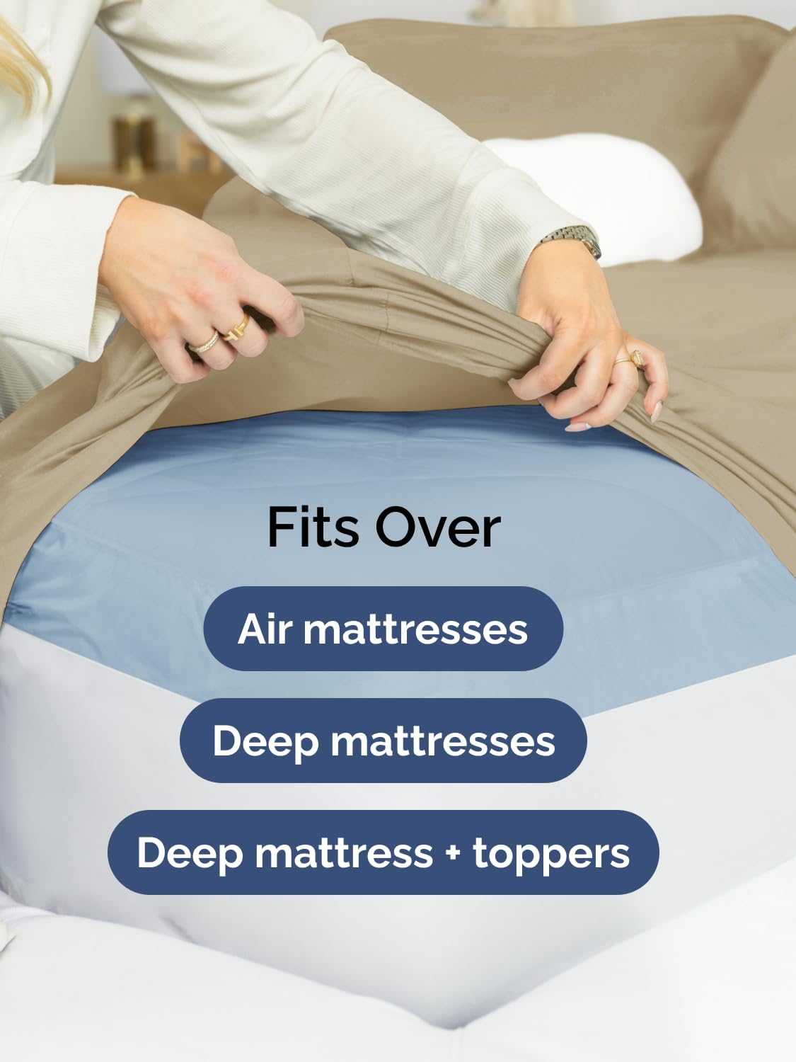 Skiennix Extra Deep Queen Sheet Set | 6-Piece Breathable Cooling Bedding - Soft, Wrinkle-Free - Beige