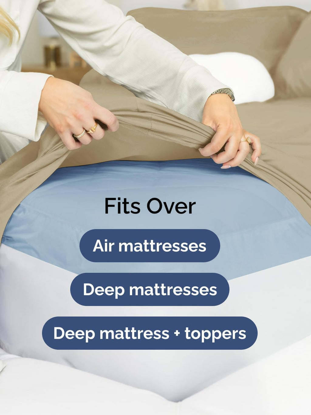 Skiennix Extra Deep Split King Sheet Set - 7 Piece Cooling Bedding - Soft, Wrinkle-Free & Comfy - Beige