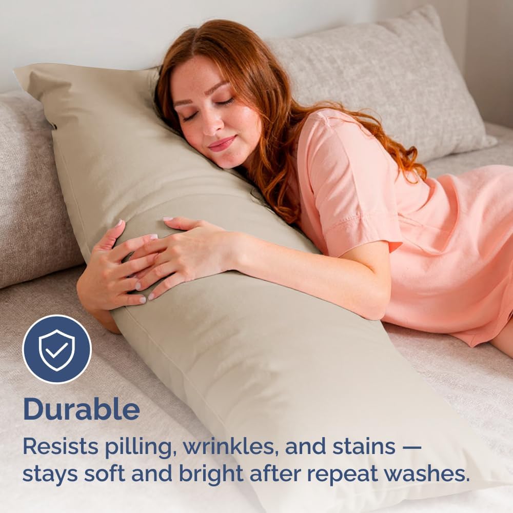 Skiennix Body Pillowcases Set of 4 | Soft & Cozy 20x54 Long Pillow Covers - Breathable & Fade-Free - Machine Washable (Wheat)