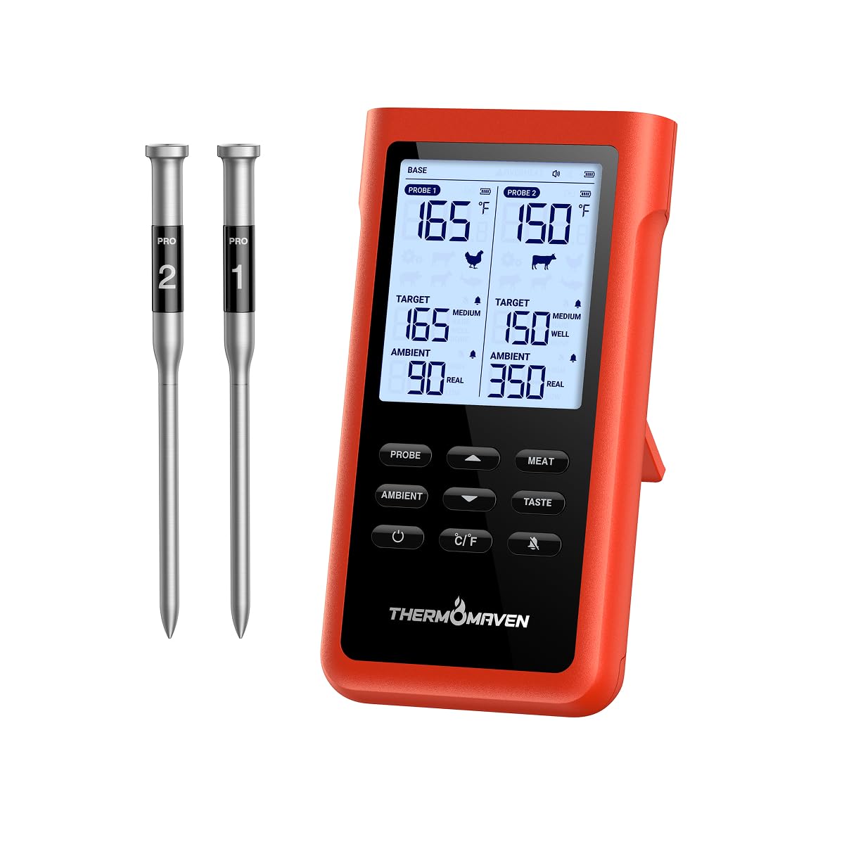 ThermoMaven Smart Wireless Meat Thermometer - 3000FT Range, 6 Sensors, NIST Certified Accuracy, Large LCD