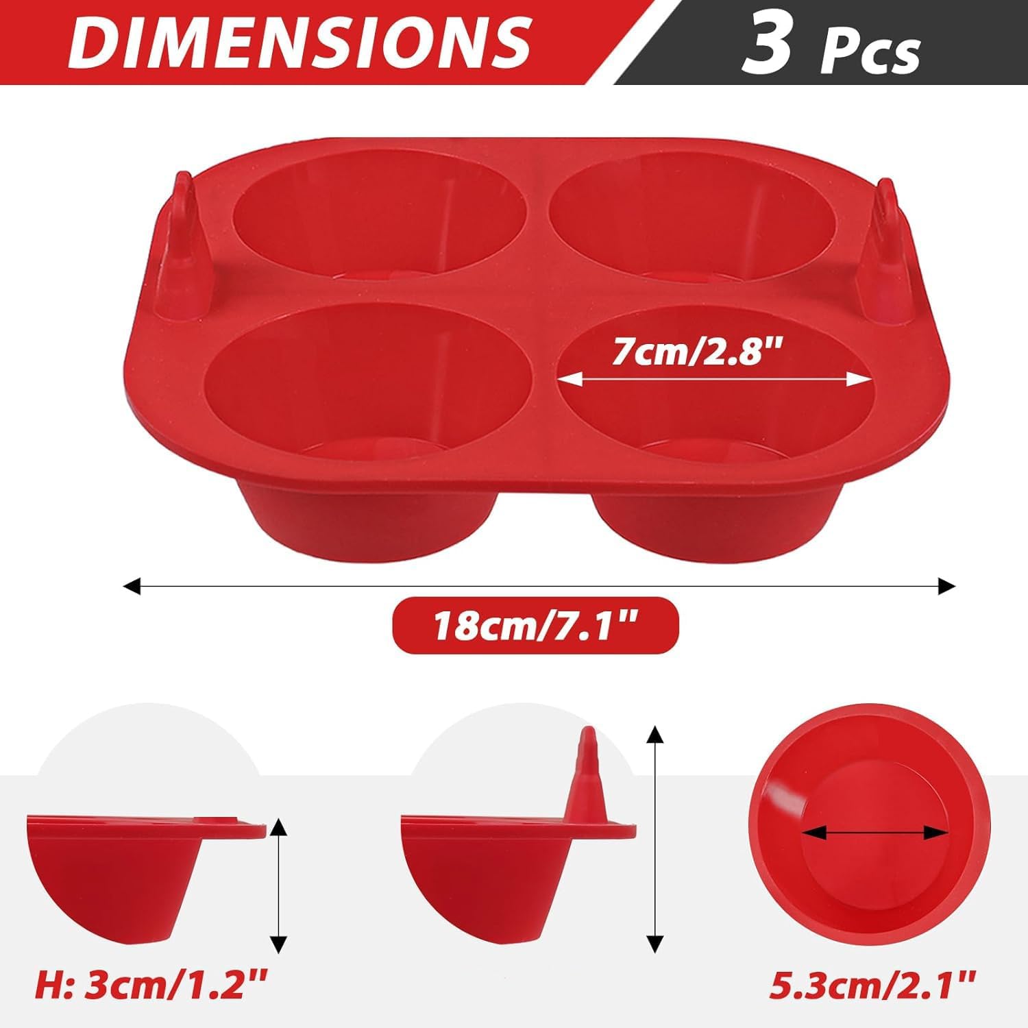 Webake Silicone Air Fryer Muffin Pan - 3PCS Nonstick BPA-Free Egg Bites Mold | 4 Cavity Design