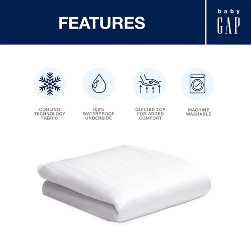 Crib Mattress Protector for Infants and Toddlers - Waterproof, Cooling, Soft Quilted, Elastic, and Washable Baby Mattress Protector in White, Quiet Comfort by babyGap