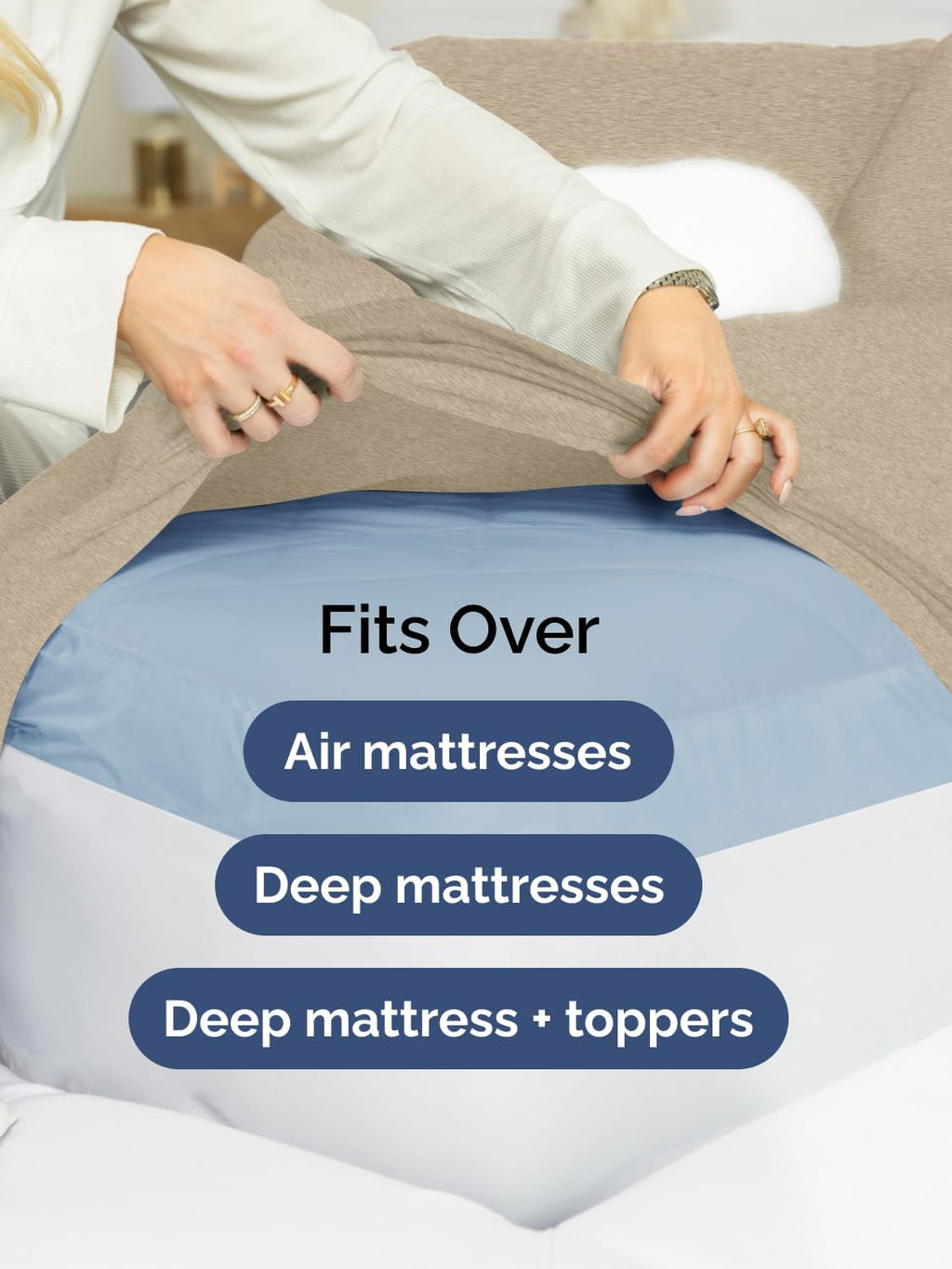 Skiennix Extra Deep Queen Sheet Set - 6 Piece Breathable Cooling Bedding - Soft Wrinkle-Free Heathered Beige